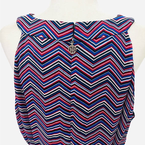 Tommy Hilfiger Chevron Print High Low Ruffle Hem Belted Halter Dress Size 16 - Picture 10 of 12